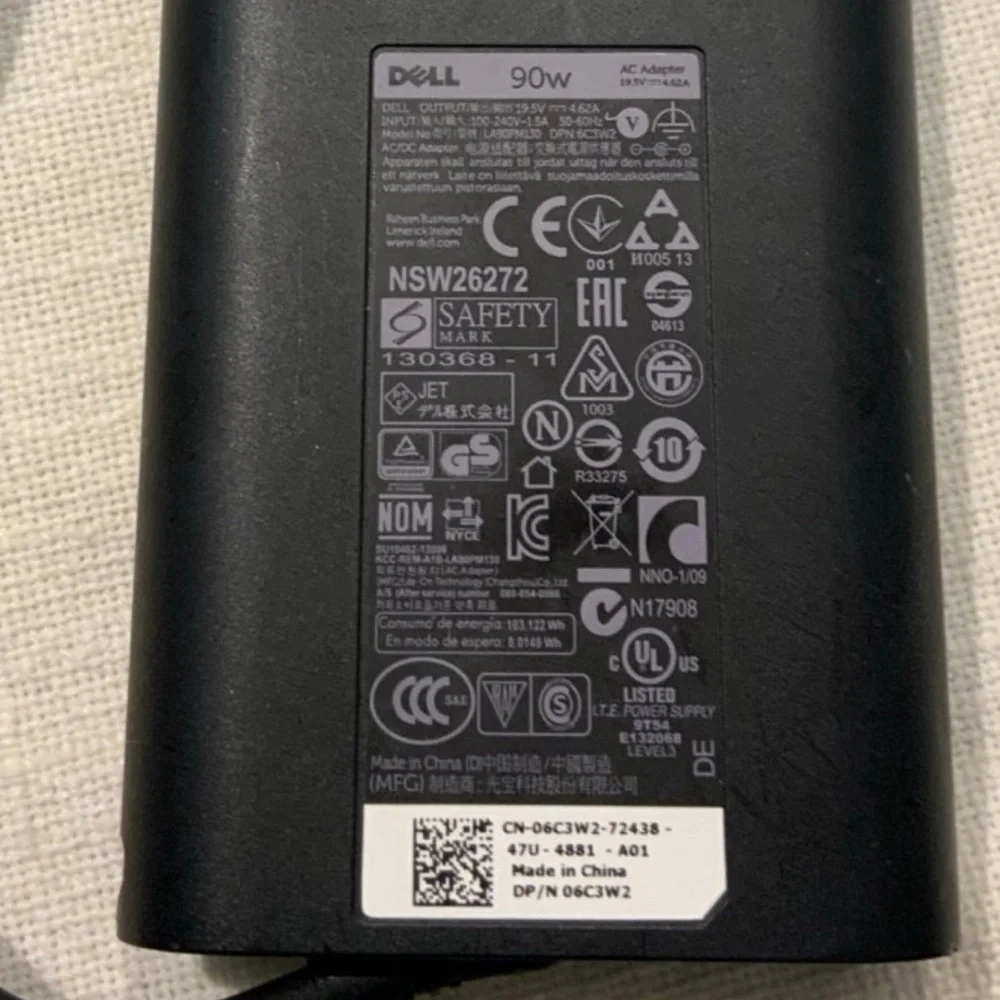 Dell 90W AC Adapter Charger for Dell Laptop Power Cord